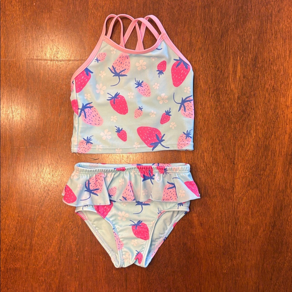 18 Month Girl Strawberry Swimsuit, 2 Piece Set, Like New